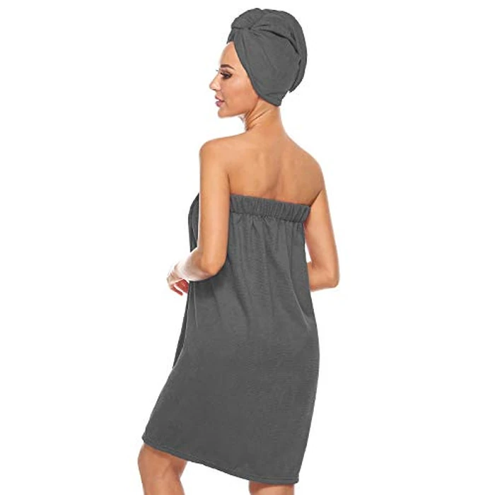 ROSYLINE Bath Towel for Women Towel Wrap with Hair Drying&Adjustable Closure Grey S/M by ROSYLINE - Image 4