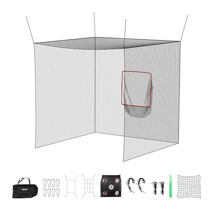 VEVOR Golf Batting Cage, 10 x 10 x 10 FT Golf Cage, Driving Hitting Cages with 3-Ply Knotless Polyester, Golfs Target & 9-Hole Baseball Target, Golfs Hitting Net for Indoor, Outdoor, Backyard by VEVOR - Image 1
