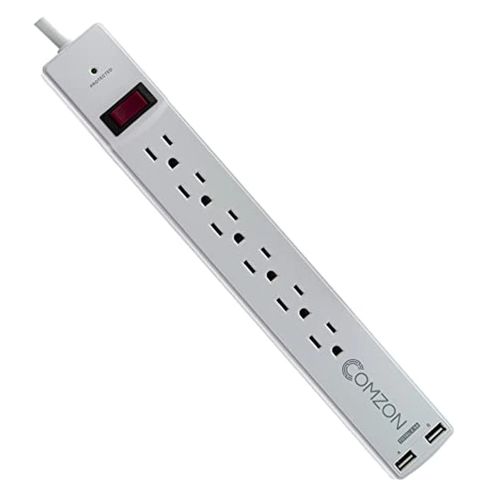 6 Foot Comzon Surge Protector w/2 USB Ports(2.4 Amp), Flat Rotating Plug, 6 Outlet, White Horizontal Outlets, Plastic, Power Cord 6 Foot, 4 Pack by C&E - Used - Like New condition - CA$158.63