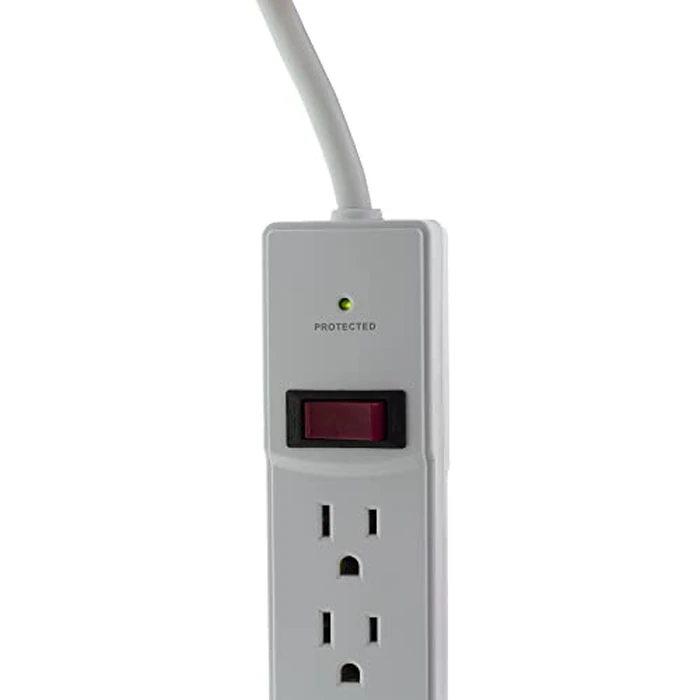 6 Foot Comzon Surge Protector w/2 USB Ports(2.4 Amp), Flat Rotating Plug, 6 Outlet, White Horizontal Outlets, Plastic, Power Cord 6 Foot, 4 Pack by C&E - Image 3