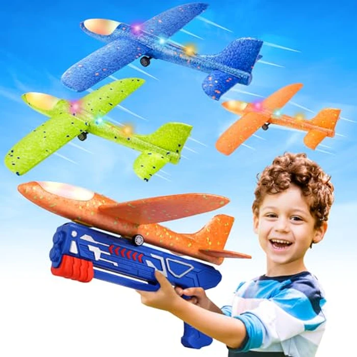Fuwidvia 3 Pack Airplane Launcher Toys, 13.2'' LED Foam Glider Plane Toy for Boys, 2 Flight Modes Outdoor Flying Toys Birthday Gifts for Boys Girls 4 5 6 7 8 9 10 11 12 Year Old (Blue&Green&Orange) by Fuwidvia - Used - Very Good condition - US$23.03