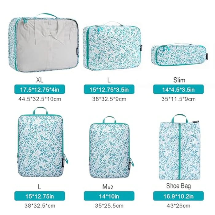 Bagail Ultralight 3 Compression Packing Cubes 3 Packing Organizers With 1 Shoe Bag-Leaf, 7 Set by BAGAIL - Image 2
