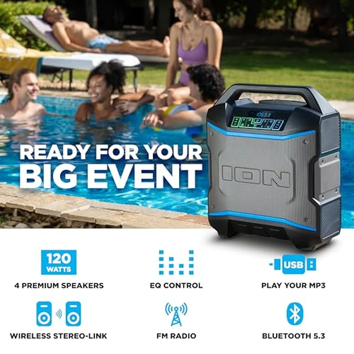 ION Block Rocker - Portable Bluetooth Outdoor Party Speaker with Karaoke Microphone, Battery, 4 Speakers, Radio, USB Port, App, Water-Resistant, 120W by ION - Image 2