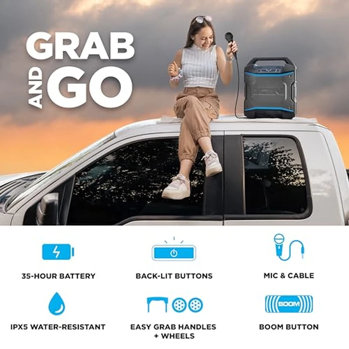 ION Block Rocker - Portable Bluetooth Outdoor Party Speaker with Karaoke Microphone, Battery, 4 Speakers, Radio, USB Port, App, Water-Resistant, 120W by ION - Image 4