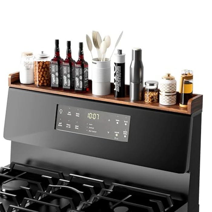 Fun Memories Stove Top Shelf, 30" Magnetic Shelf Over the Stove Spice Rack, Solid Wood Stove Shelf, Wall Mounted Shelf for Home Storage Organization, Heat and Pressure Resistant, 1pcs, Dark Brown by Fun Memories - Image 1