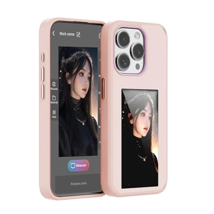 KSOPUERT Upgraded 4 Colors Smart e Ink Screen Phone Case fit for iPhone 15 Pro,Display DIY Photos/Pictur/Text On Phone Case,NFC Transmission,Pink by KSOPUERT - Used - Like New condition - US$26.52