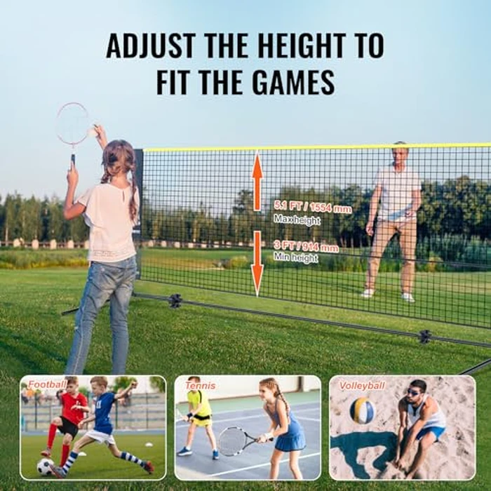 VEVOR Badminton Net, Height Adjustable Volleyball Net, 17ft Wide Foldable Pickleball Net, Portable Easy Setup Tennis Net Set with Poles, Stand and Carry Bag, for Kids Backyard Game Indoor Outdoor Use by VEVOR - Image 5