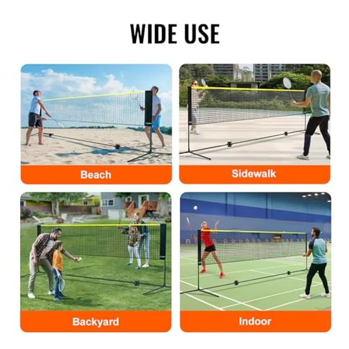 VEVOR Badminton Net, Height Adjustable Volleyball Net, 17ft Wide Foldable Pickleball Net, Portable Easy Setup Tennis Net Set with Poles, Stand and Carry Bag, for Kids Backyard Game Indoor Outdoor Use by VEVOR - Image 6