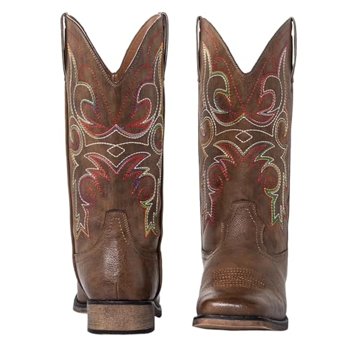 SheSole Women's Wide Calf Cowboy Boots, Stylish Square Toe Cowgirl Boots with Padded Insole, Embroidered Mid Calf Boots for Country Music Festivals & Weddings, Brown US 9 by SheSole - Image 4