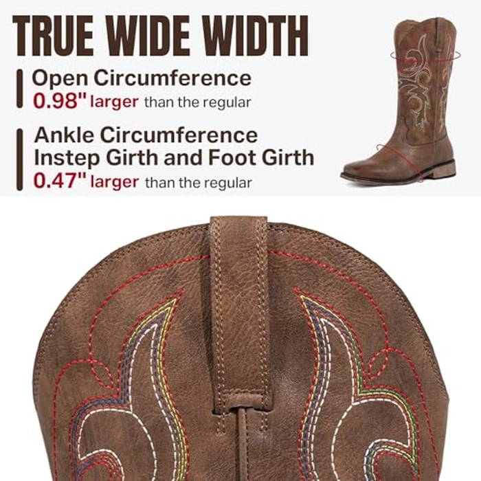 SheSole Women's Wide Calf Cowboy Boots, Stylish Square Toe Cowgirl Boots with Padded Insole, Embroidered Mid Calf Boots for Country Music Festivals & Weddings, Brown US 9 by SheSole - Image 7