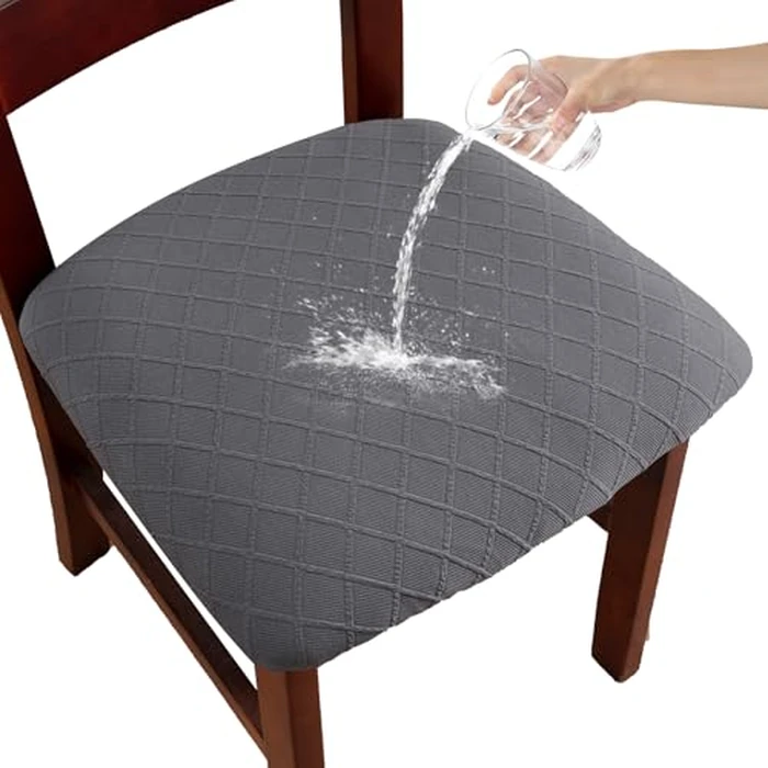 YUEANG Waterproof Chair Seat Covers Set of 6 for Dining Room, Stretch Removable Washable Chair Seat Slipcovers for Home, Restaurant, Banquet,Kitchen Chair Seat Cushion Protector(Dark Gray, Large) by YUEANG - Used - Good condition