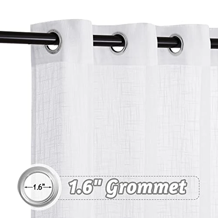 RYB HOME Semi Sheer Curtains 84 inches Long - Linen Textured White Curtains Privacy Large Window Decor for Living Room Bedroom Dining, W 52" x L 84", 2 Panels by RYB HOME - Image 3