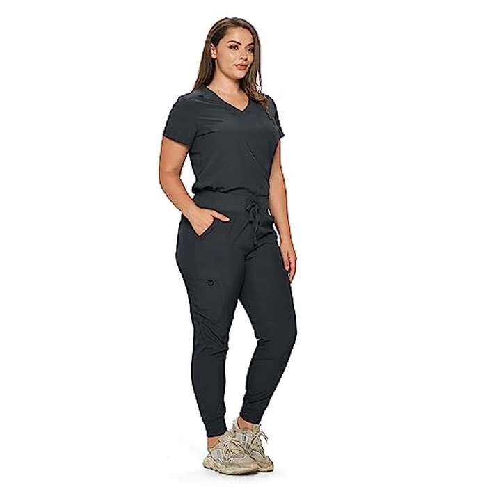 Monarch Uniforms Slim Fit Stretchy Scrubs Women's Jogger Scrub Set Slim Jogger Scrubs with Tuck-In Top for Women (BLACK-P-M) by Monarch Uniforms - Used - Like New condition