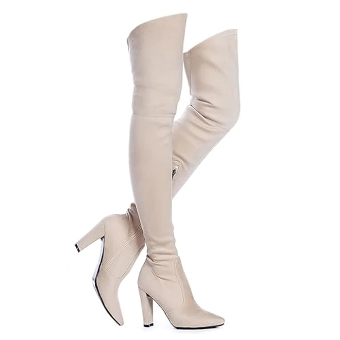 Shoe'N Tale Women Stretch Suede Chunky Heel Over The Knee Boots Thigh High for Women (8.5,Nude) by Shoe'N Tale - Used - Very Good condition - US$31.73