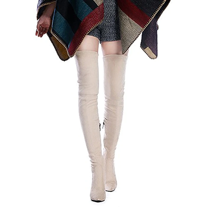 Shoe'N Tale Women Stretch Suede Chunky Heel Over The Knee Boots Thigh High for Women (8.5,Nude) by Shoe'N Tale - Image 3