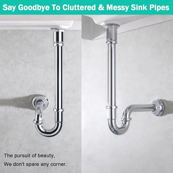 Brass P Trap U-Shape 1 1/4 inch Sink Drain Pipe with Slip Joint Extension Tub,12 inch Vertical Pipe length Adjustable Height Sink Waste Trap Drain Kit Chrome,SE83555C-L by SEABEFORE - Image 3