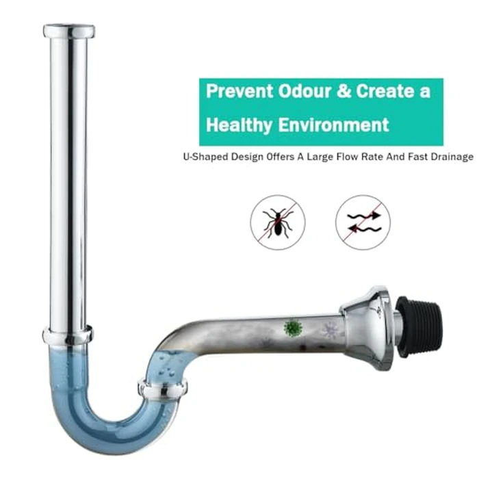 Brass P Trap U-Shape 1 1/4 inch Sink Drain Pipe with Slip Joint Extension Tub,12 inch Vertical Pipe length Adjustable Height Sink Waste Trap Drain Kit Chrome,SE83555C-L by SEABEFORE - Image 4