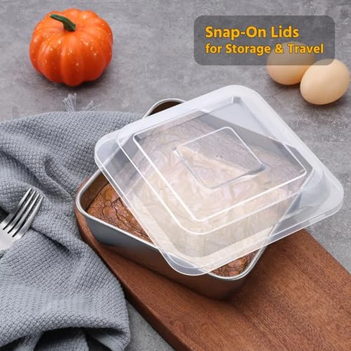 E-far 6 x 6-Inch Square Baking Pan with Lid, Small Stainless Steel Cake Brownie Pans Trays Dishes for Toaster Oven Air Fryer, Healthy & Dishwasher Safe - Set of 2(2 Pans + 2 Lids) by E-far - Image 4