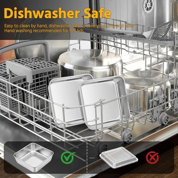 E-far 6 x 6-Inch Square Baking Pan with Lid, Small Stainless Steel Cake Brownie Pans Trays Dishes for Toaster Oven Air Fryer, Healthy & Dishwasher Safe - Set of 2(2 Pans + 2 Lids) by E-far - Image 6