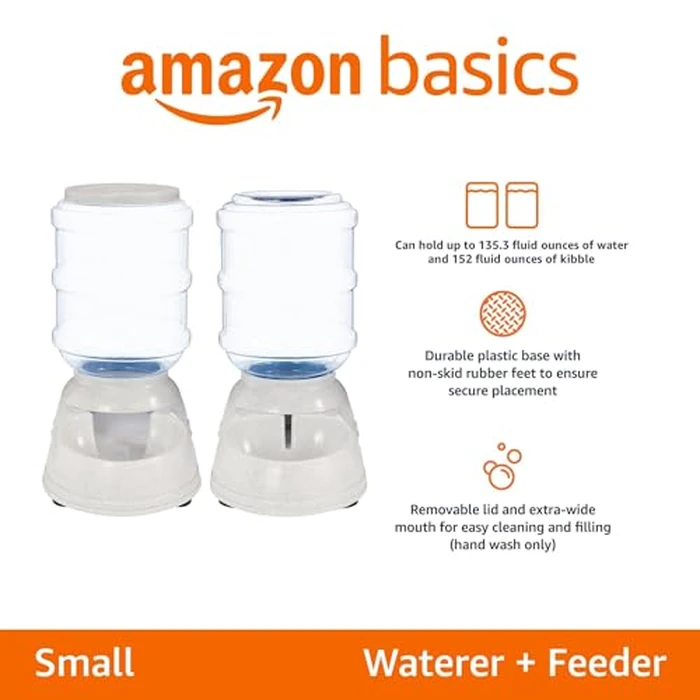 Amazon Basics Automatic Pet Water Dispenser and Gravity Food Feeder Set for Cat and Dog, Easy to Clean, 6-Pound Food Capacity, 1-Gallon, Small, Gray, Pack of 2 by Amazon Basics - Image 2