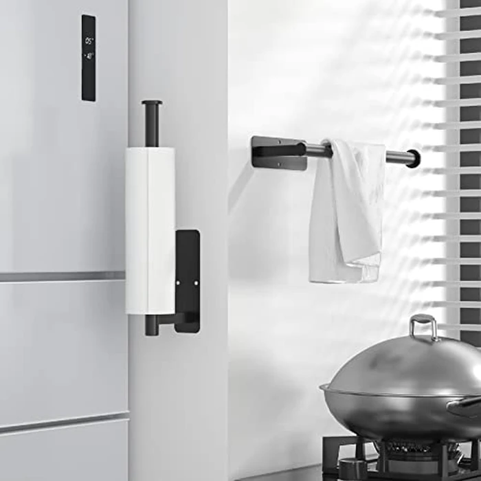 ASTOFLI Paper Towel Holder Under Cabinet No Drilling, Self Adhesive Paper Towel Holder Wall Mount for Kitchen Rack, Under Counter Napin Holder No Drill, 304 Stainless Steel Matte Black by ASTOFLI - Image 2