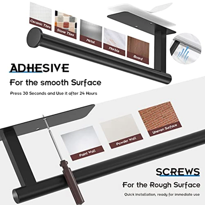 ASTOFLI Paper Towel Holder Under Cabinet No Drilling, Self Adhesive Paper Towel Holder Wall Mount for Kitchen Rack, Under Counter Napin Holder No Drill, 304 Stainless Steel Matte Black by ASTOFLI - Image 4