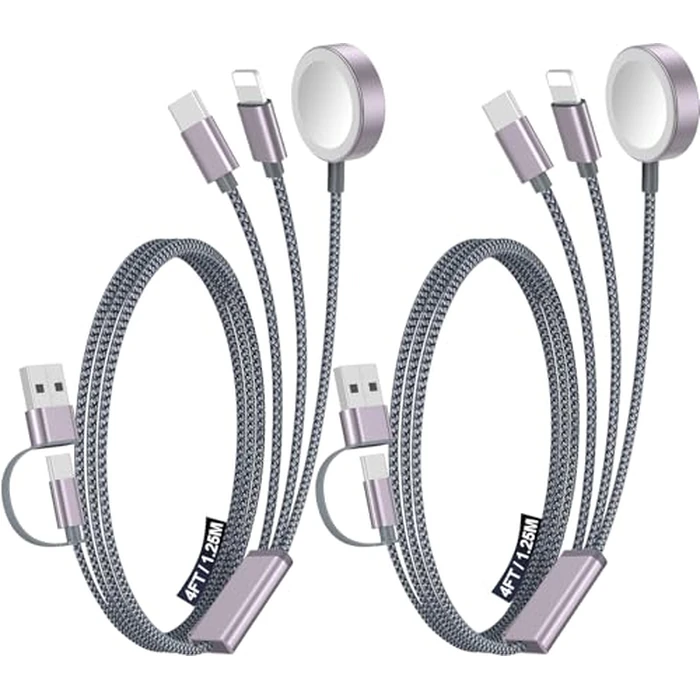 2Pack Multi Charging Cable Cord for Travel Vacation Essentials,Apple Watch Charger,iPhone 17 Charger,[3-in-2] USB A/Type C/Lightning Cable for iWatch,iPhone 17-11,Xbox Series X&S,Airpods,Home,Office by xiwxi - Used - Like New condition - US$11.82