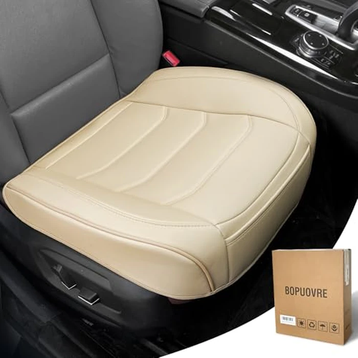 BOPUOVRE Car Seat Cover for Luxury & Comfort - PU Leather, Anti-Slip, Full Wrap Protection with Storage Pocket for Bottom Cushion - Universal Fit for 95% of Vehicles (Yellow Beige,1 Piece) by BOPUOVRE - Used - Very Good condition