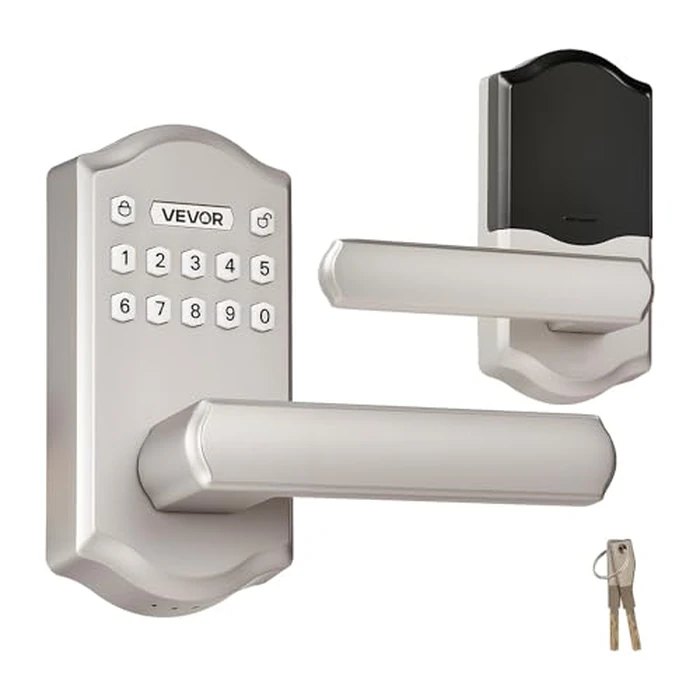VEVOR Keyless Entry Door Lock with Handle, Electronic Lever Door Handle with Keypad, Customizable User Codes, Keyed Entry, Auto Lock, Anti-Peeking Password, Backlit Keypad, for Home, Satin Nickel by VEVOR - Used - Acceptable condition - US$25.94
