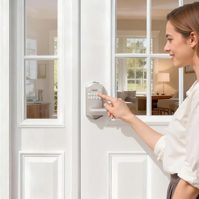 VEVOR Keyless Entry Door Lock with Handle, Electronic Lever Door Handle with Keypad, Customizable User Codes, Keyed Entry, Auto Lock, Anti-Peeking Password, Backlit Keypad, for Home, Satin Nickel by VEVOR - Image 2