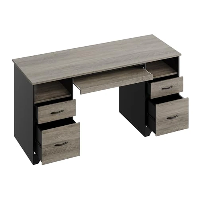 Bestier Computer Desk with 4 Drawers, 59” Office Desk with Storage, Industrial Executive Desk with File Drawer, Keyboard Tray for Home Office & Studio, Dark Gray Oak by Bestier - Used - Very Good condition - CA$253.69
