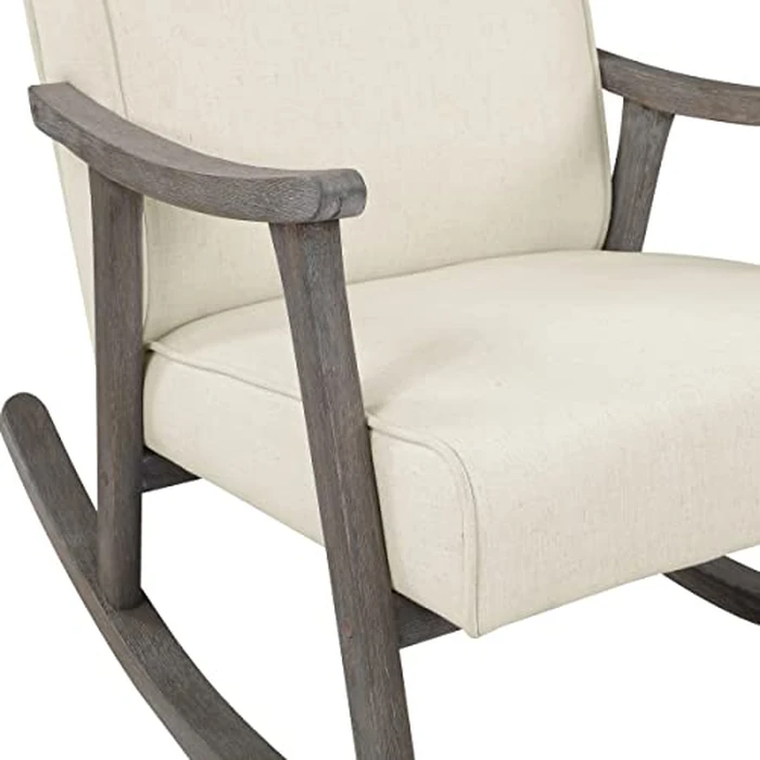 OSP Home Furnishings Gainsborough Rocker with Padded Seat and Solid Wood Frame, Linen Fabric with Brushed Grey Finish by Office Star Products - Image 5