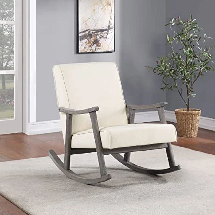 OSP Home Furnishings Gainsborough Rocker with Padded Seat and Solid Wood Frame, Linen Fabric with Brushed Grey Finish by Office Star Products - Image 6