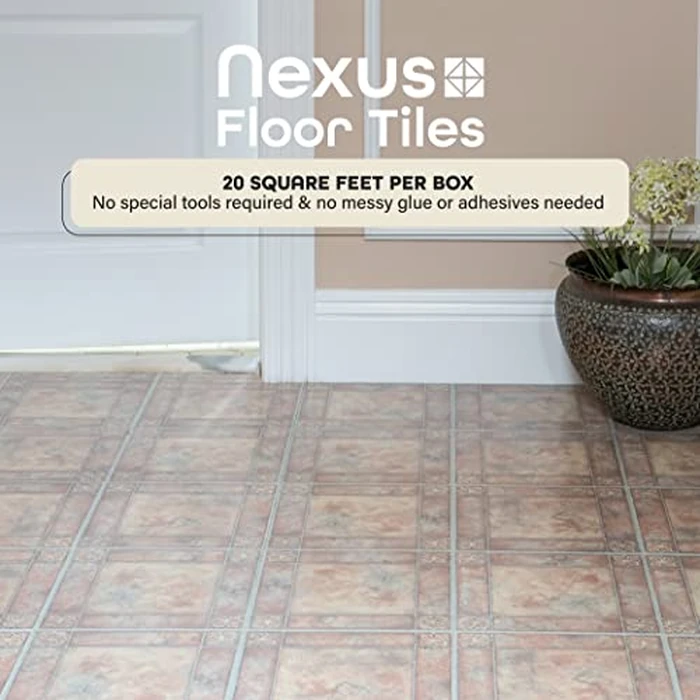 Nexus Self Adhesive 12-Inch Vinyl Floor Tiles, 20 Tiles - 12" x 12", Spanish Rose Pattern - Peel & Stick, DIY Flooring for Kitchen, Dining Room, Bedrooms & Bathrooms by Achim Home Decor by ACHIM - Image 2