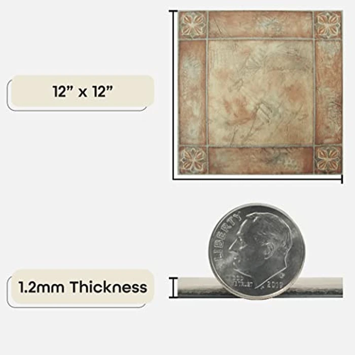 Nexus Self Adhesive 12-Inch Vinyl Floor Tiles, 20 Tiles - 12" x 12", Spanish Rose Pattern - Peel & Stick, DIY Flooring for Kitchen, Dining Room, Bedrooms & Bathrooms by Achim Home Decor by ACHIM - Image 3