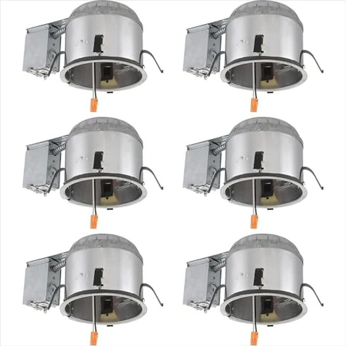 Designers Fountain Led Recessed Ceiling Light Housings, 6 Pack 6 Inch IC Shallow Remodel Can Lighting Fixture Housing, 10 AWG Wire Nuts, Silver, EVR6SLICRAT-N-6 by DESIGNERS FOUNTAIN - Image 1