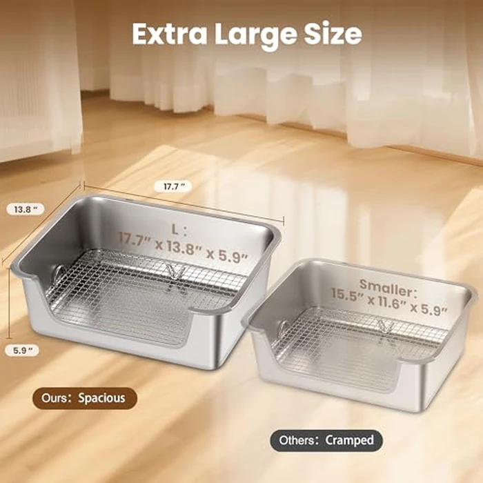 Aothey Rabbit Litter Box, Extra Large Bunny Litter Box with 304 Stainless Steel Sifting Tray & Hooks, Rabbit Litter Box, Easy to Clean and Odor Control (17.7" x 13.8" x 5.9") by Aothey - Image 2