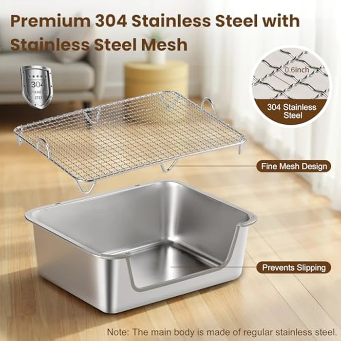 Aothey Rabbit Litter Box, Extra Large Bunny Litter Box with 304 Stainless Steel Sifting Tray & Hooks, Rabbit Litter Box, Easy to Clean and Odor Control (17.7" x 13.8" x 5.9") by Aothey - Image 3