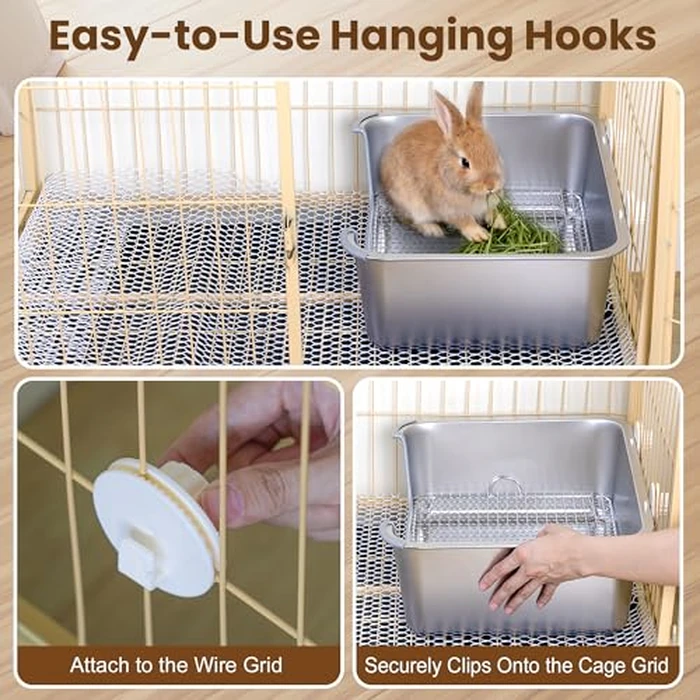 Aothey Rabbit Litter Box, Extra Large Bunny Litter Box with 304 Stainless Steel Sifting Tray & Hooks, Rabbit Litter Box, Easy to Clean and Odor Control (17.7" x 13.8" x 5.9") by Aothey - Image 5