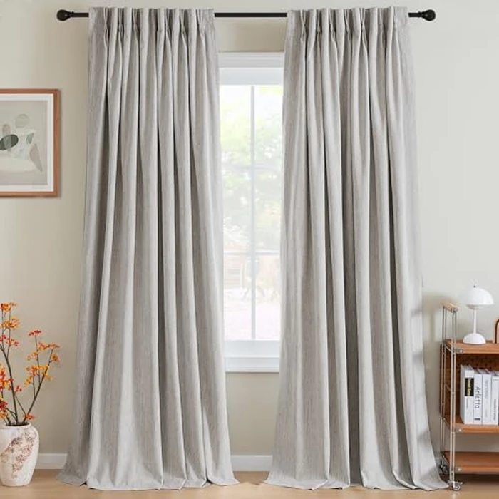 H.VERSAILTEX Pinch Pleated Full Blackout Curtains Linen Blended Chenille Blackout Curtains 84 inch Length 2 Panels Bedroom Thermal Insulated Farmhouse Neutral Track Drapes with Hooks, Heather Cloud by H.VERSAILTEX - Image 3