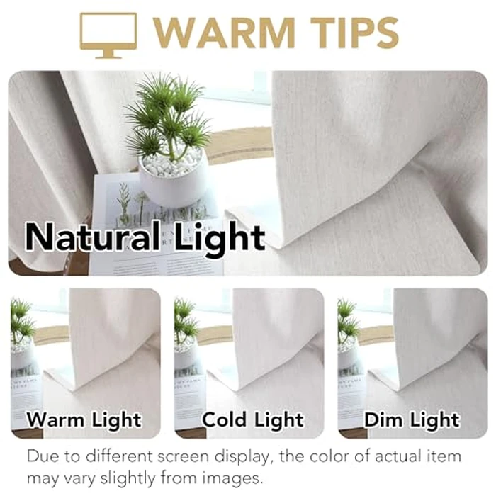 H.VERSAILTEX Pinch Pleated Full Blackout Curtains Linen Blended Chenille Blackout Curtains 84 inch Length 2 Panels Bedroom Thermal Insulated Farmhouse Neutral Track Drapes with Hooks, Heather Cloud by H.VERSAILTEX - Image 6