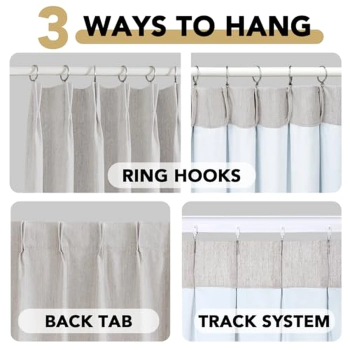 H.VERSAILTEX Pinch Pleated Full Blackout Curtains Linen Blended Chenille Blackout Curtains 84 inch Length 2 Panels Bedroom Thermal Insulated Farmhouse Neutral Track Drapes with Hooks, Heather Cloud by H.VERSAILTEX - Image 7