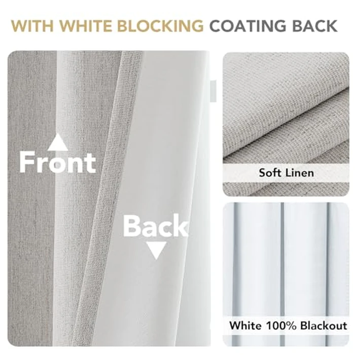 H.VERSAILTEX Pinch Pleated Full Blackout Curtains Linen Blended Chenille Blackout Curtains 84 inch Length 2 Panels Bedroom Thermal Insulated Farmhouse Neutral Track Drapes with Hooks, Heather Cloud by H.VERSAILTEX - Image 8