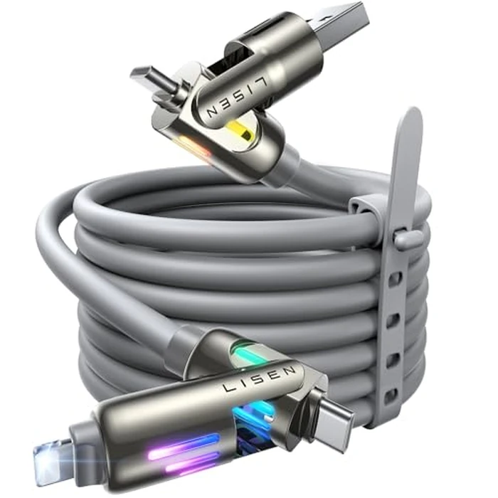 LISEN USB C to Lightning Cable, Chubby 240W 4 in 1 Charging Cable 6.6FT, USB A/C to C/Lightning with Light iPhone Charger for iPhone 17 16 15 14 Pro Max/M5 MacBook Air Pro/iPad/Samsung S25/Switch/PS5 by LISEN - Used - Very Good condition