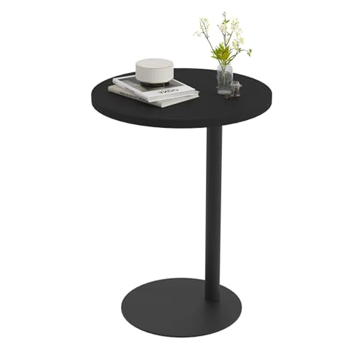 C Shaped End Table, Round Side Table, Small Drink Tv Tray Table for Small Spaces,Modern Accent Nightstand with Metal Leg for Living Room, Bedroom, Corners, and Office(Black) by Katrawu - Image 1