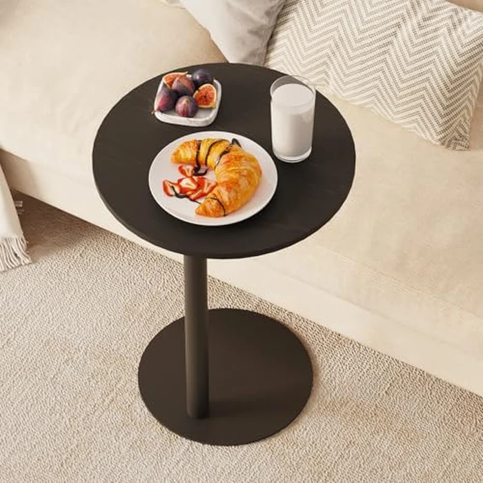 C Shaped End Table, Round Side Table, Small Drink Tv Tray Table for Small Spaces,Modern Accent Nightstand with Metal Leg for Living Room, Bedroom, Corners, and Office(Black) by Katrawu - Image 2