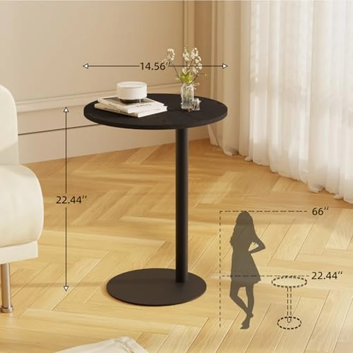 C Shaped End Table, Round Side Table, Small Drink Tv Tray Table for Small Spaces,Modern Accent Nightstand with Metal Leg for Living Room, Bedroom, Corners, and Office(Black) by Katrawu - Image 3