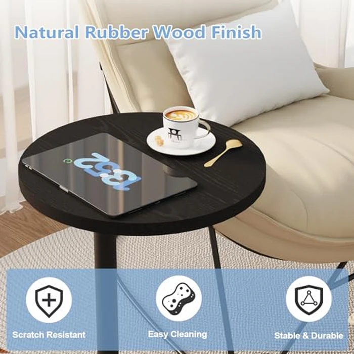 C Shaped End Table, Round Side Table, Small Drink Tv Tray Table for Small Spaces,Modern Accent Nightstand with Metal Leg for Living Room, Bedroom, Corners, and Office(Black) by Katrawu - Image 4