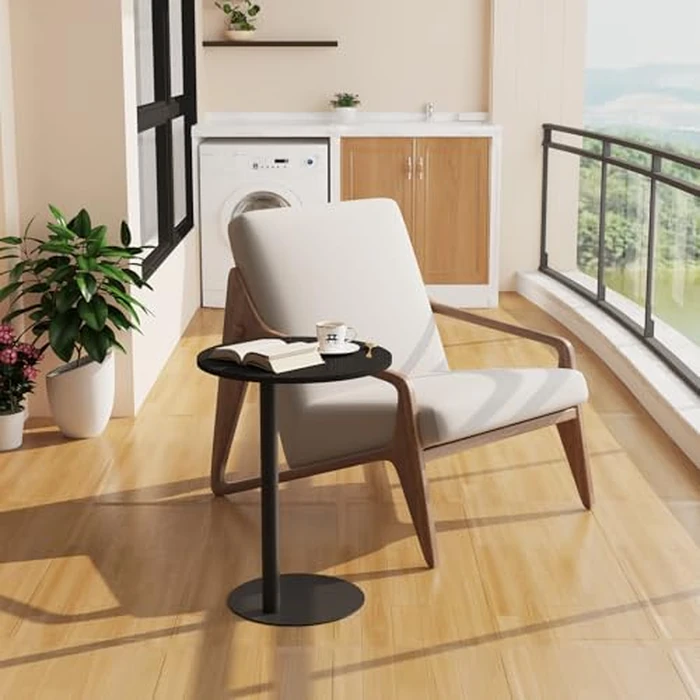 C Shaped End Table, Round Side Table, Small Drink Tv Tray Table for Small Spaces,Modern Accent Nightstand with Metal Leg for Living Room, Bedroom, Corners, and Office(Black) by Katrawu - Image 6