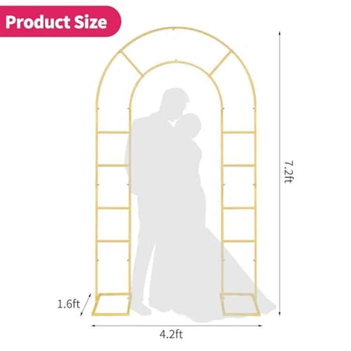 Gawicpy U-Shaped Metal Arched Flower Rack Perfect for Wedding Decorations and Celebrations 7.2 x 4.2 FT Wedding Arch Frame for Birthdays, Parties, and More (Gold) by Gawicpy - Image 2